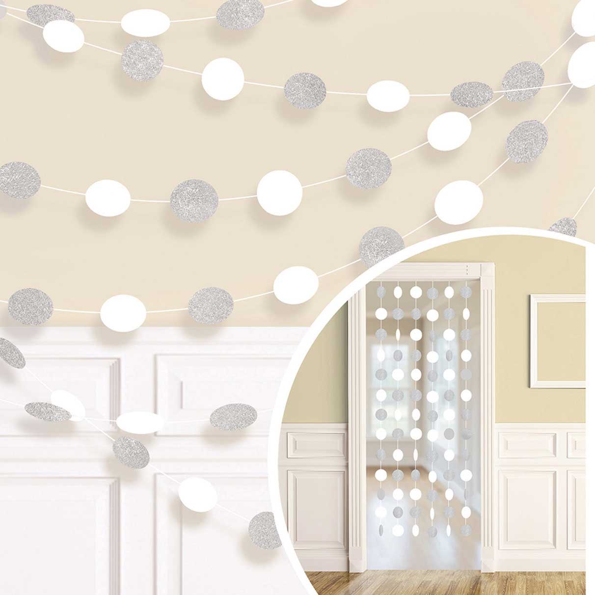 Frosty White Round Glitter String Decorations 7ft 6pcs Decorations - Party Centre - Party Centre