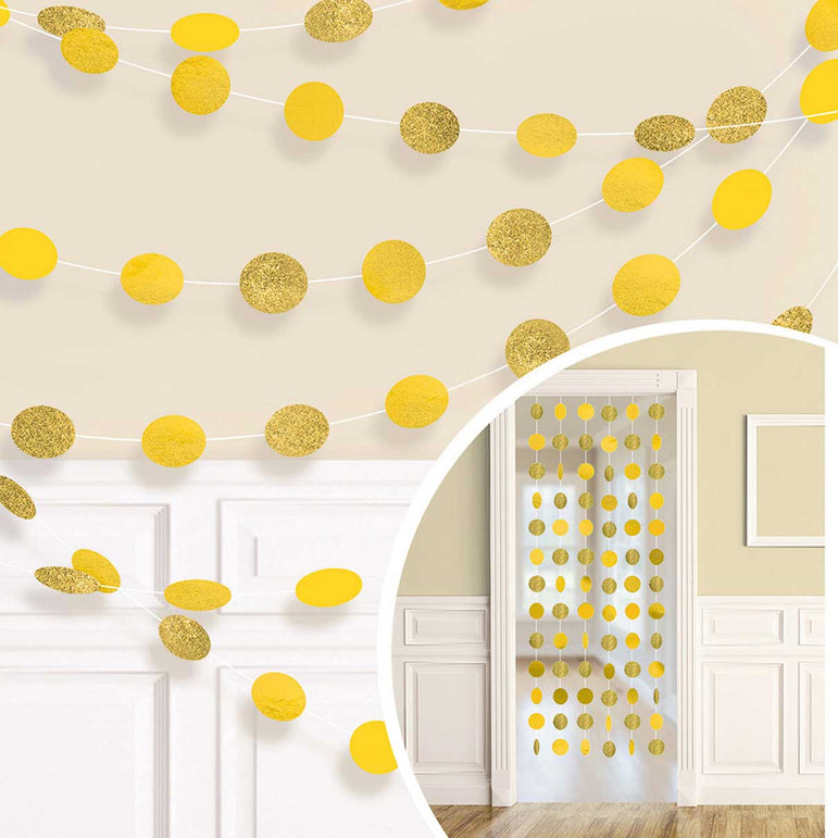 Yellow Sunshine Round Glitter String Decorations 7ft, 6pcs Decorations - Party Centre