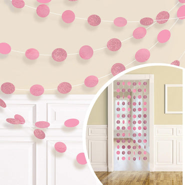 New Pink Round Glitter String Decorations 7ft, 6pcs Decorations - Party Centre - Party Centre
