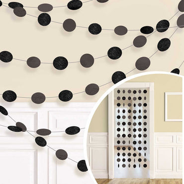 Jet Black Round Glitter String Decorations 7ft, 6pcs Decorations - Party Centre - Party Centre