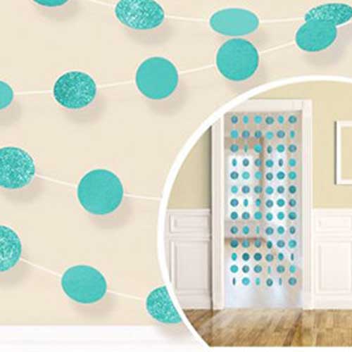 Robin's Egg  Blue Round Glitter String Decorations 7ft, 6pcs - Party Centre