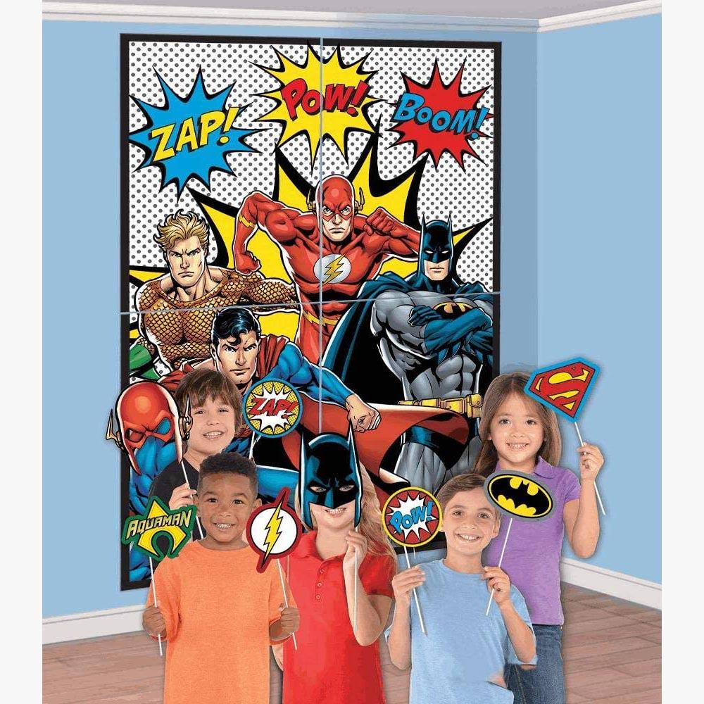 Justice League Heroes Unite Scene Setter With Photo Props Party Accessories - Party Centre - Party Centre