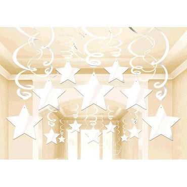 Frosty White Shooting Stars Swirl Decorations 30pcs Decorations - Party Centre - Party Centre