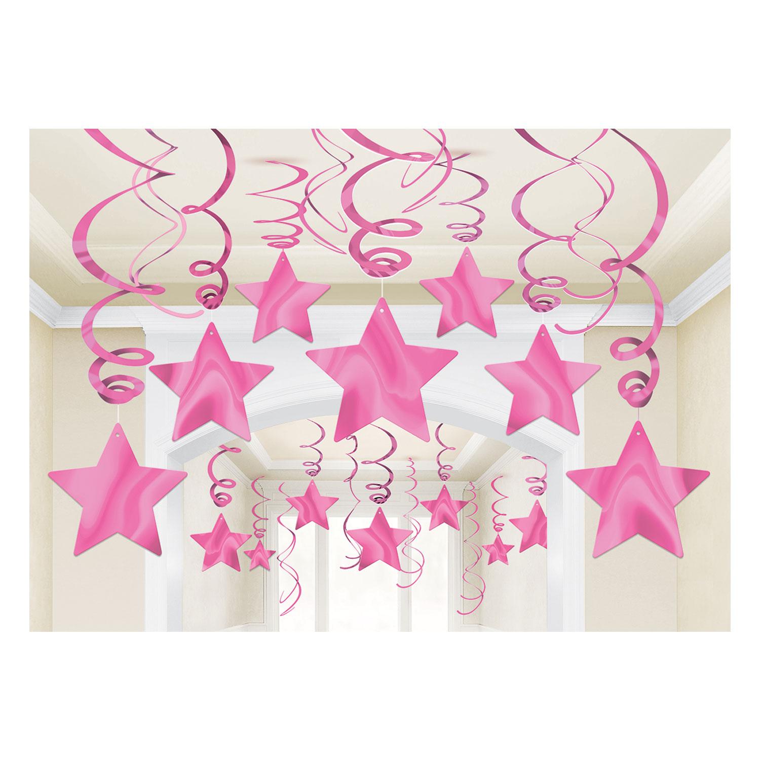 Bright Pink Shooting Stars Swirl Decorations 30pcs Decorations - Party Centre - Party Centre