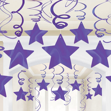 New Purple Shooting Stars Swirl Decorations 30pcs Decorations - Party Centre - Party Centre