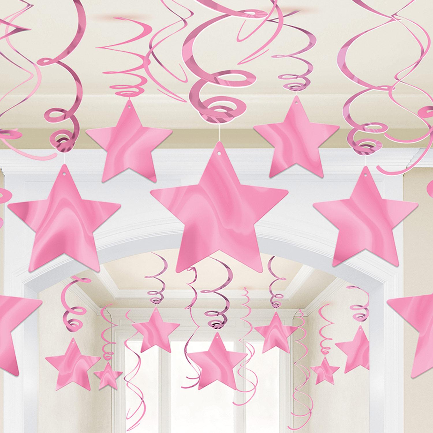 New Pink Shooting Stars Swirl Decorations 30pcs Decorations - Party Centre - Party Centre