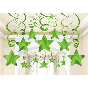 Kiwi Green Shooting Stars Swirl Decorations 30pcs Decorations - Party Centre - Party Centre