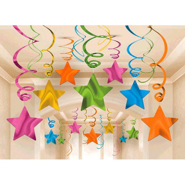 Multi Shooting Stars Swirl Decorations 30pcs Decorations - Party Centre