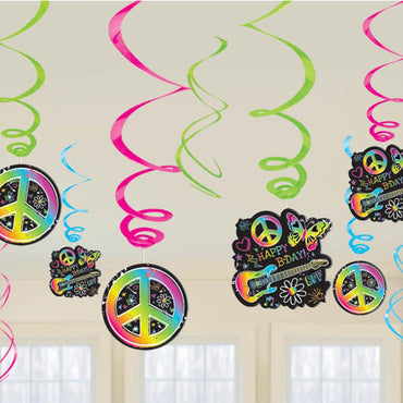 Neon Birthday Hanging Swirl Decorations 12pcs Decorations - Party Centre - Party Centre
