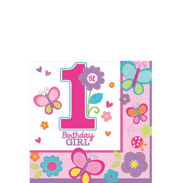 Sweet 1st Birthday Girl Beverage Tissues 36pcs Printed Tableware - Party Centre - Party Centre