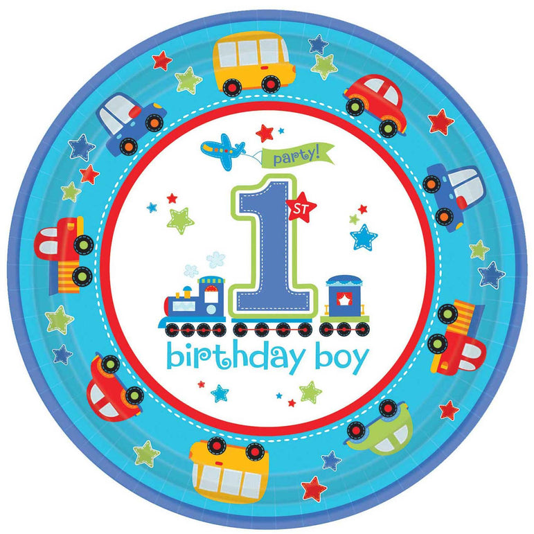 All Aboard Round Paper Plates 10.50in, 18pcs Printed Tableware - Party Centre