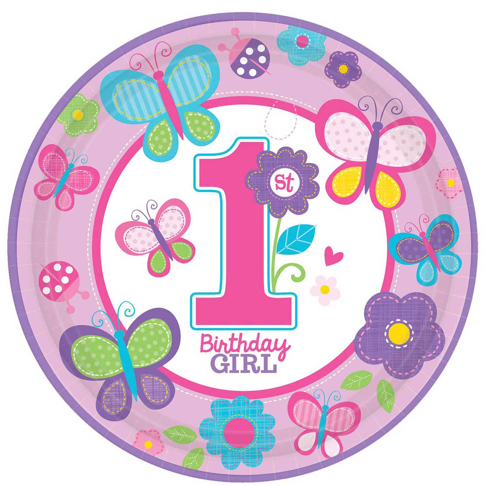 Sweet Birthday Girl Paper Plates 10.50in, 18pcs Printed Tableware - Party Centre - Party Centre