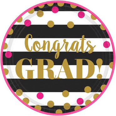 Gold Confetti Grad Paper Plates 10.50in, 18pcs Printed Tableware - Party Centre - Party Centre