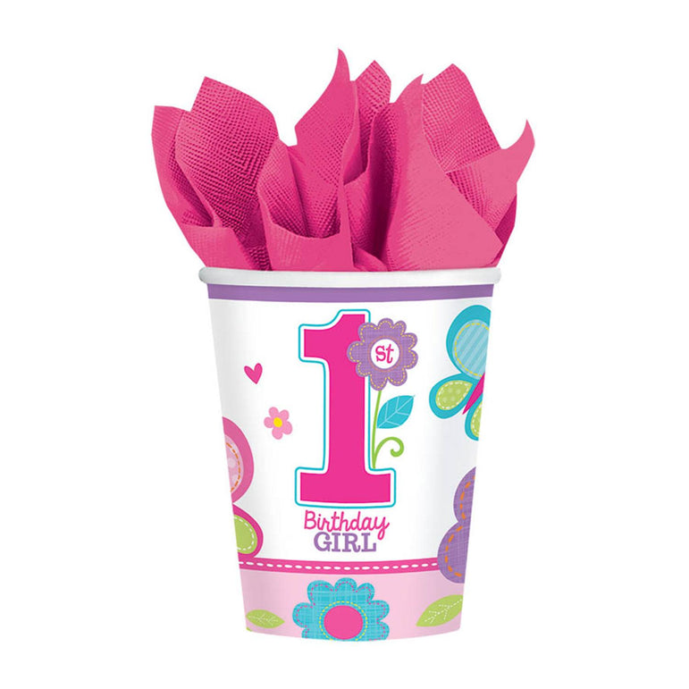 Sweet Birthday Girl Paper Cups 9oz, 18pcs Printed Tableware - Party Centre