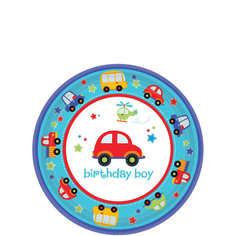 All Aboard Round Paper Plates 7in, 18pcs Printed Tableware - Party Centre