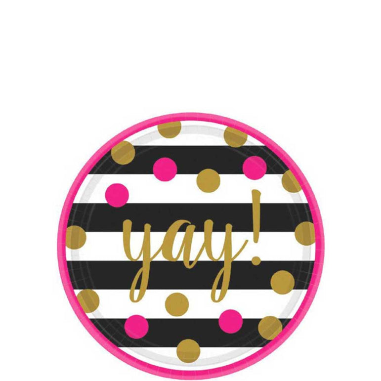 Gold Confetti Grad Paper Plates 7in, 18pcs Printed Tableware - Party Centre