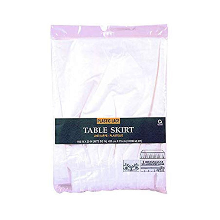White Lace Table Skirt 14ft x 29in Solid Tableware - Party Centre