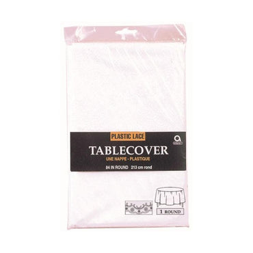 White Lace Round Table Cover 84in Solid Tableware - Party Centre - Party Centre