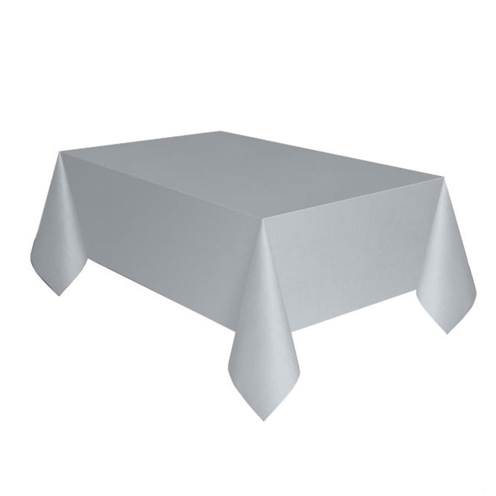 Silver Plastic Table Cover 54 x 108in Solid Tableware - Party Centre - Party Centre