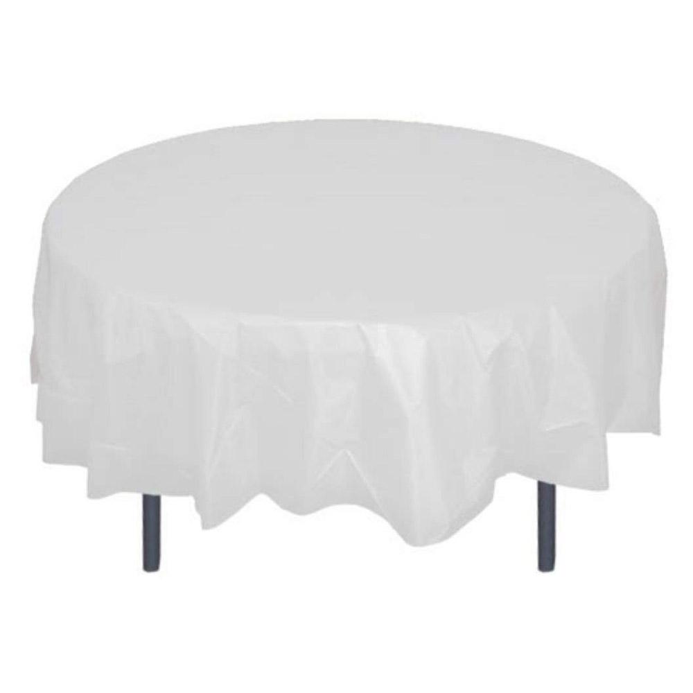 Frosty White Round Plastic Table Cover 84in Solid Tableware - Party Centre - Party Centre