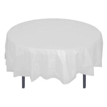 Frosty White Round Plastic Table Cover 84in Solid Tableware - Party Centre - Party Centre