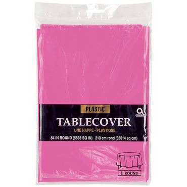 Bright Pink Round Plastic Tablecover 84in Solid Tableware - Party Centre - Party Centre