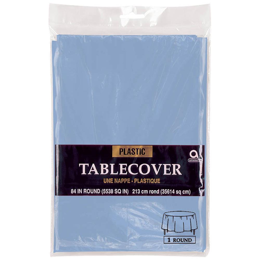 Pastel Blue Round Plastic Tablecover 84in Solid Tableware - Party Centre - Party Centre