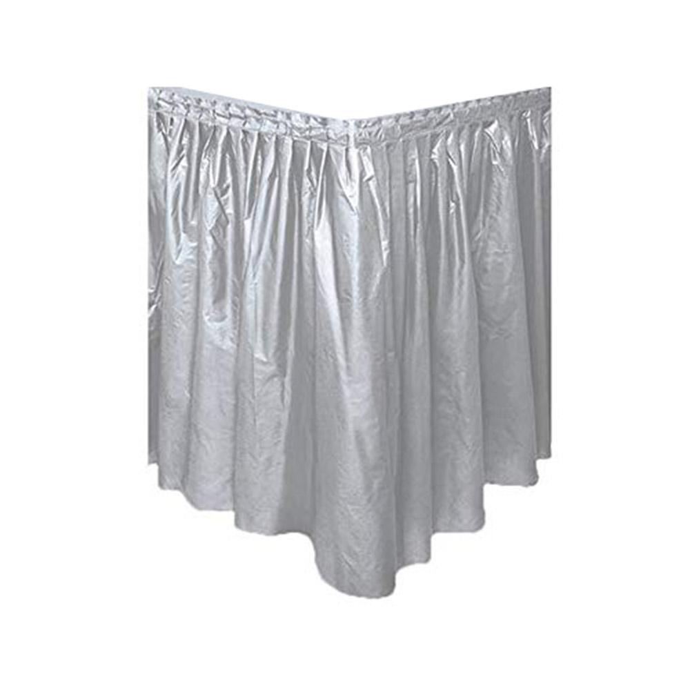 Silver Plastic Table Skirt 14ft x 29in Solid Tableware - Party Centre - Party Centre