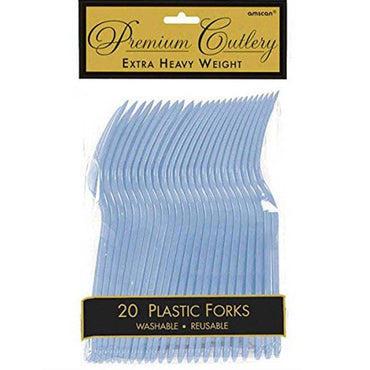 Pastel Blue Heavy Weight Plastic Forks 20pcs Solid Tableware - Party Centre - Party Centre