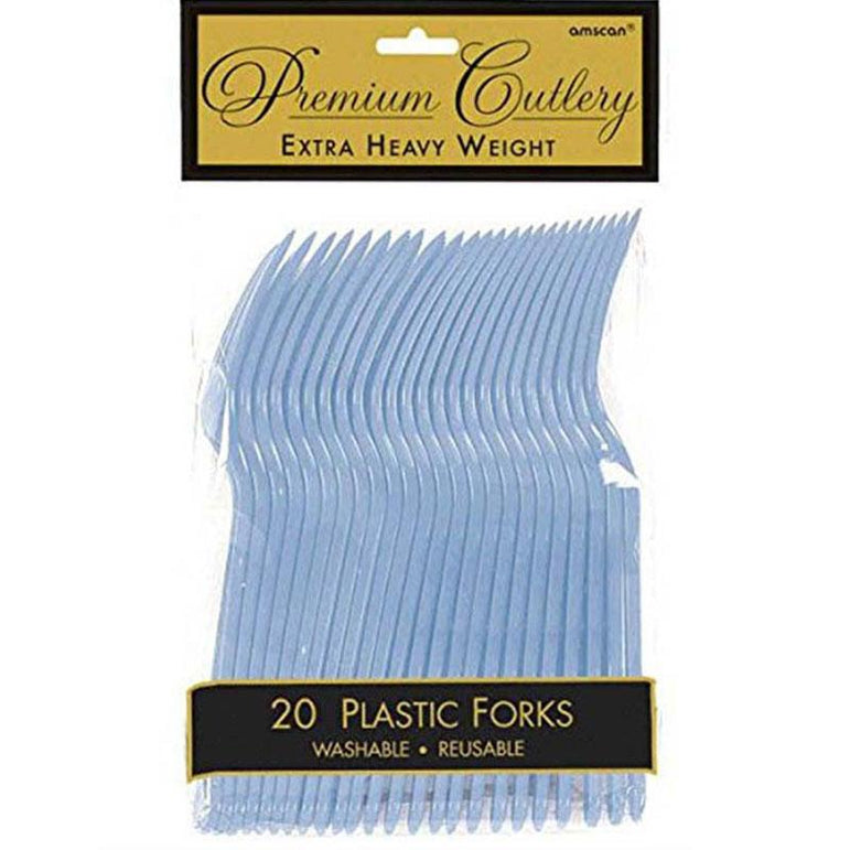 Pastel Blue Heavy Weight Plastic Forks 20pcs Solid Tableware - Party Centre