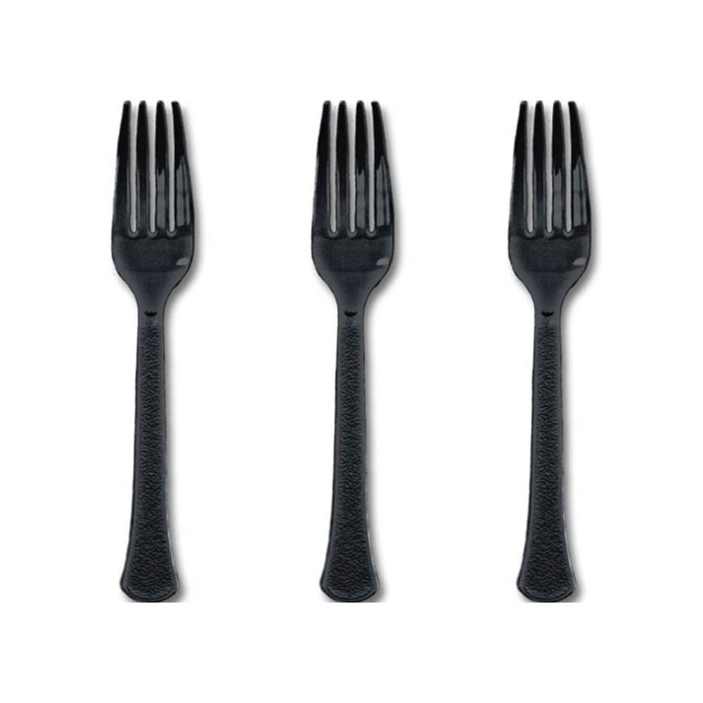 Jet Black Heavy Weight Plastic Forks 20pcs Solid Tableware - Party Centre - Party Centre