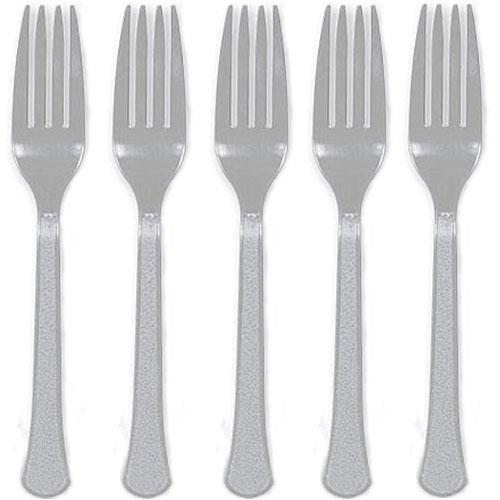 Silver Heavy Weight Plastic Forks 20pcs Solid Tableware - Party Centre - Party Centre