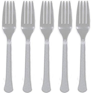 Silver Heavy Weight Plastic Forks 20pcs Solid Tableware - Party Centre - Party Centre