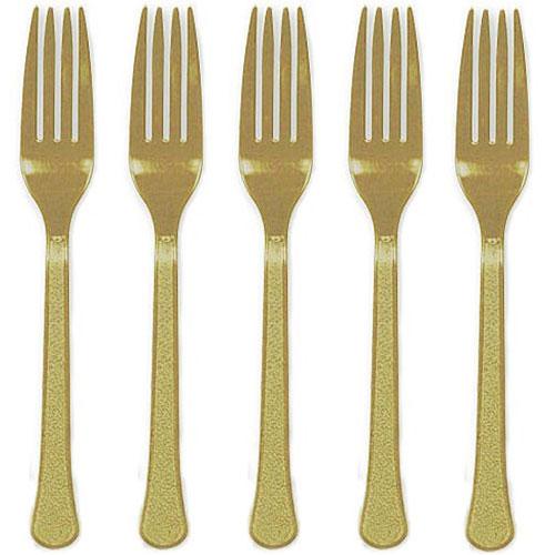 Gold Heavy Weight Plastic Forks 20pcs Solid Tableware - Party Centre - Party Centre