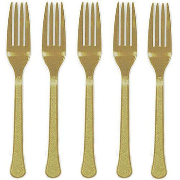 Gold Heavy Weight Plastic Forks 20pcs Solid Tableware - Party Centre - Party Centre