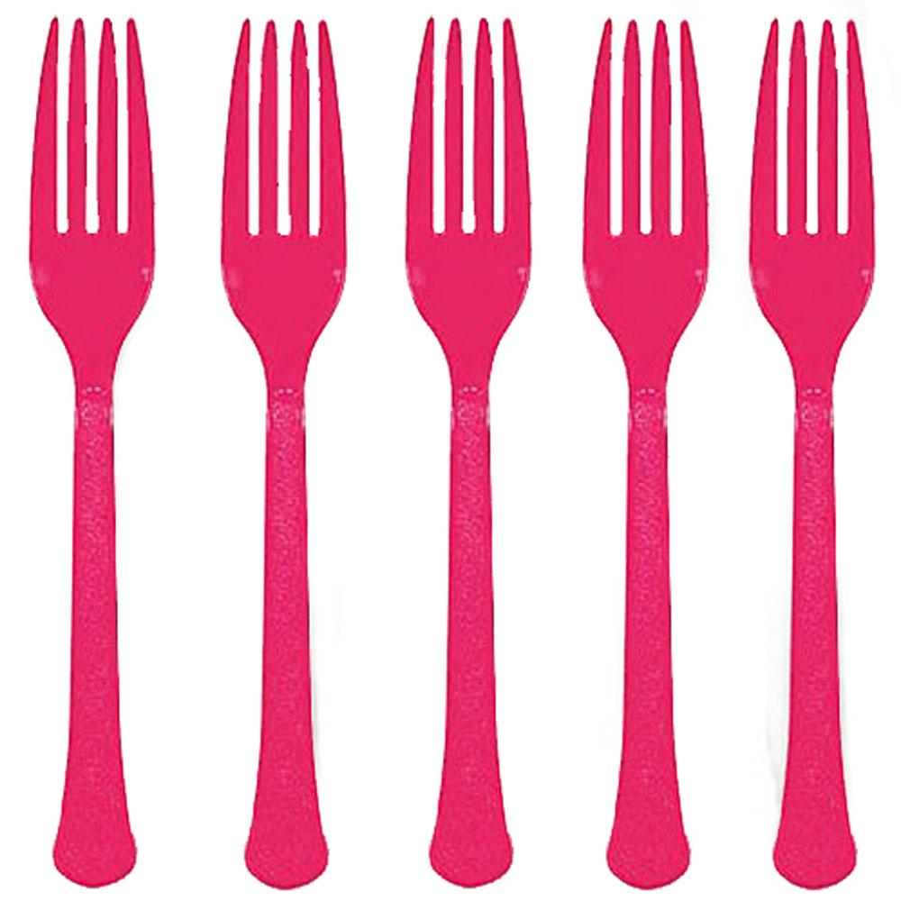 Magenta Heavy Weight Plastic Forks 20pcs Solid Tableware - Party Centre - Party Centre