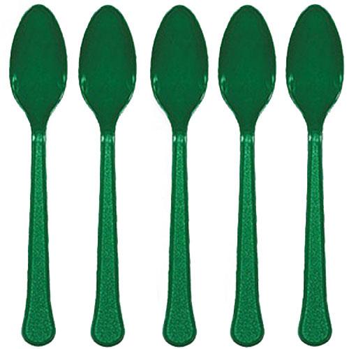 Festive Green Heavy Weight Plastic Spoons 20pcs Solid Tableware - Party Centre