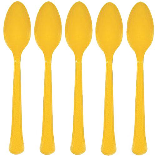 Yellow Sunshine Heavy Weight Plastic Spoons 20pcs Solid Tableware - Party Centre - Party Centre