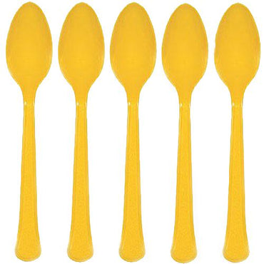Yellow Sunshine Heavy Weight Plastic Spoons 20pcs Solid Tableware - Party Centre - Party Centre