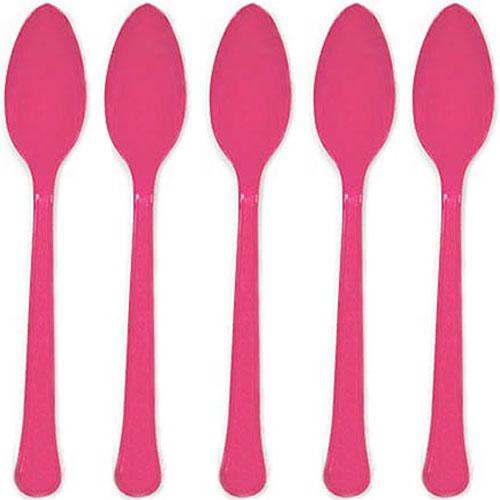 Bright Pink Heavy Weight Plastic Spoons 20pcs Solid Tableware - Party Centre - Party Centre