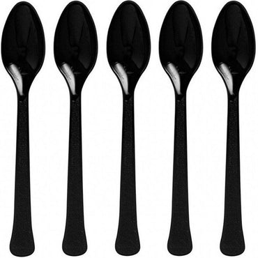 Jet Black Heavy Weight Plastic Spoons 20pcs Solid Tableware - Party Centre - Party Centre