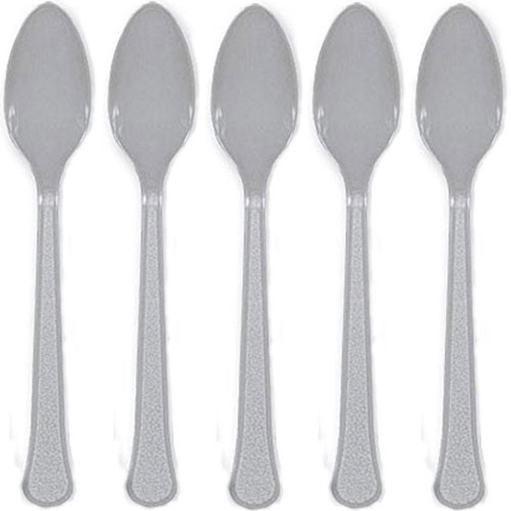 Silver Heavy Weight Plastic Spoons 20pcs Solid Tableware - Party Centre - Party Centre
