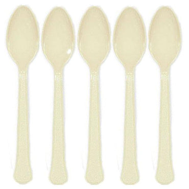 Vanilla Creme Heavy Weight Plastic Spoons 20pcs Solid Tableware - Party Centre - Party Centre