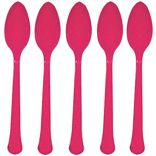 Magenta Heavy Weight Plastic Spoons 20pcs Solid Tableware - Party Centre - Party Centre