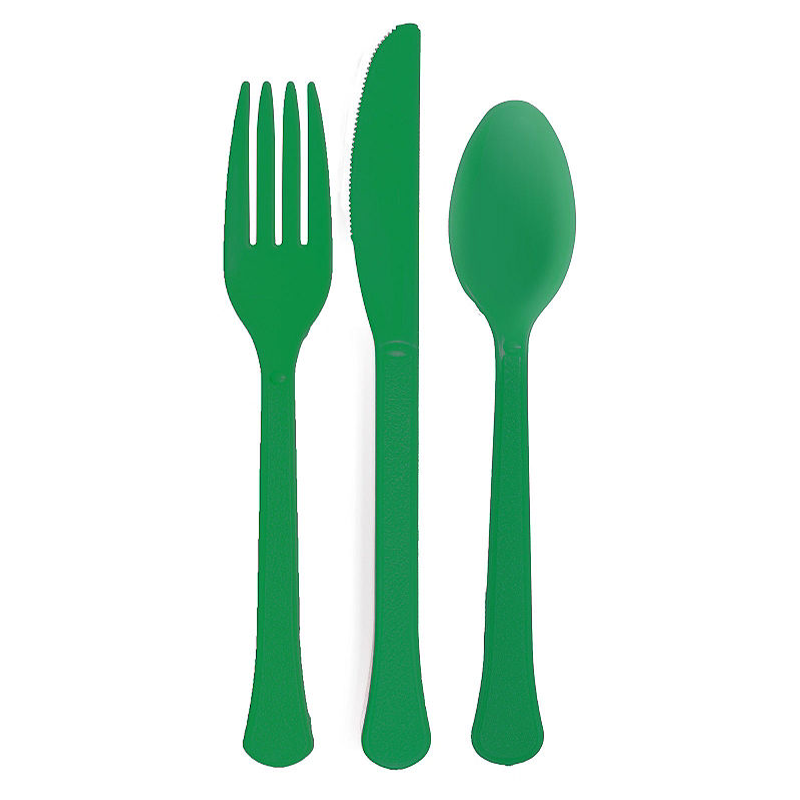 أدوات مائدة متنوعة ومتينة بلون أخضر مبهج، 24 قطعة - Party Centre