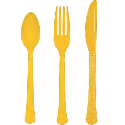 Yellow Sunshine Heavy Weight Assorted Cutlery 24pcs Solid Tableware - Party Centre - Party Centre