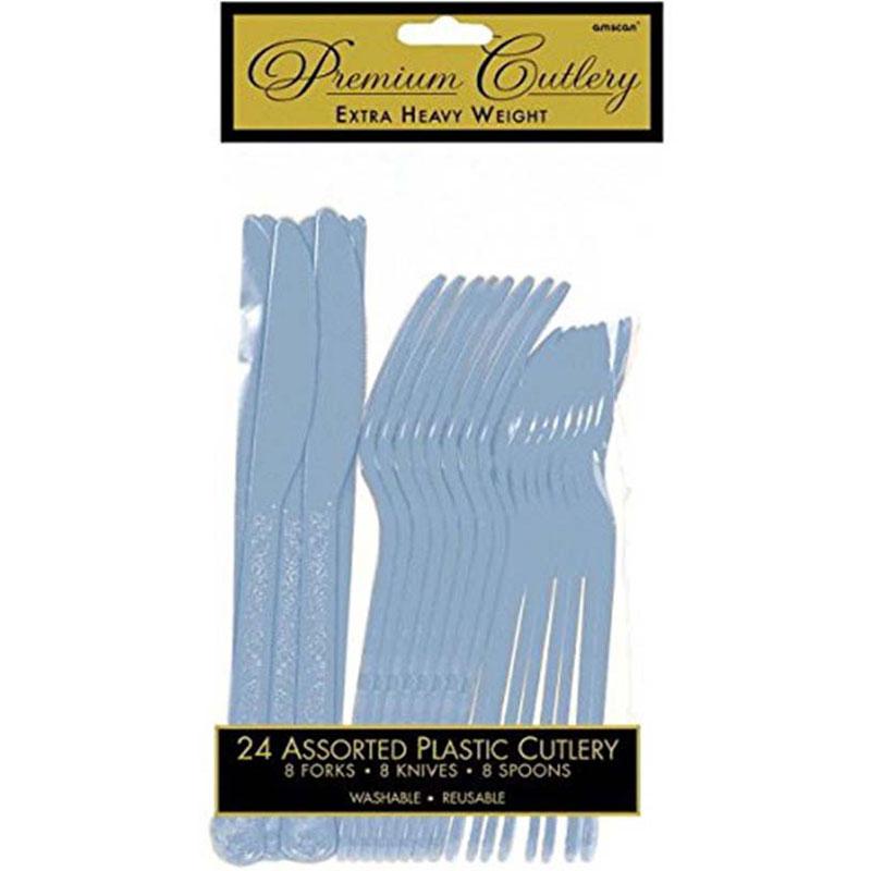 Pastel Blue Heavy Weight Assorted Cutlery 24pcs Solid Tableware - Party Centre - Party Centre