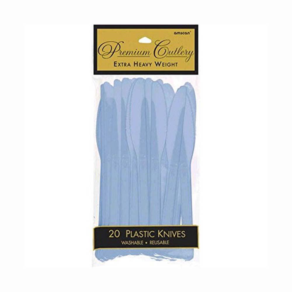 Pastel Blue Heavy Weight Plastic Knives 20pcs Solid Tableware - Party Centre - Party Centre