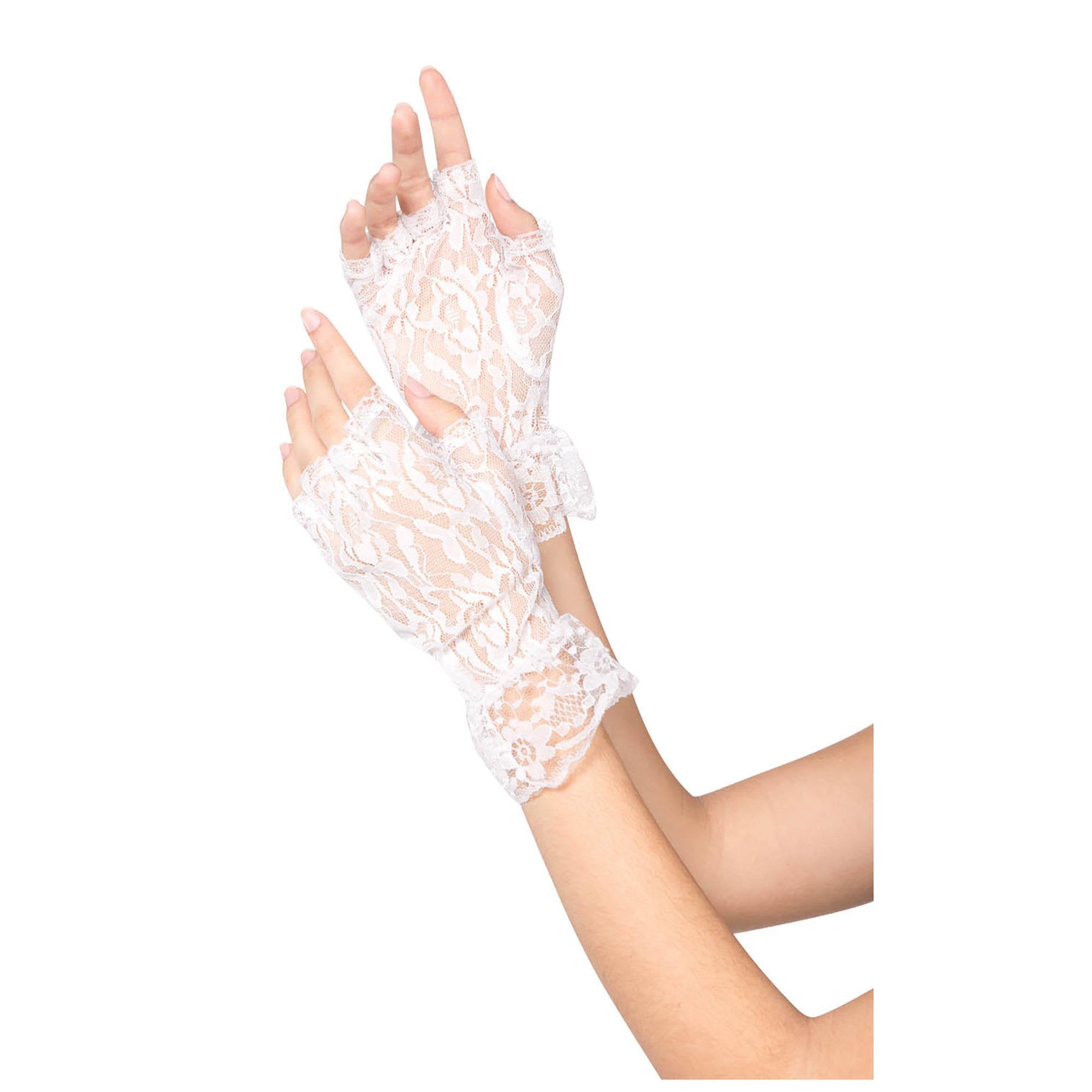 Fingerless Lace White Gloves Costumes & Apparel - Party Centre - Party Centre