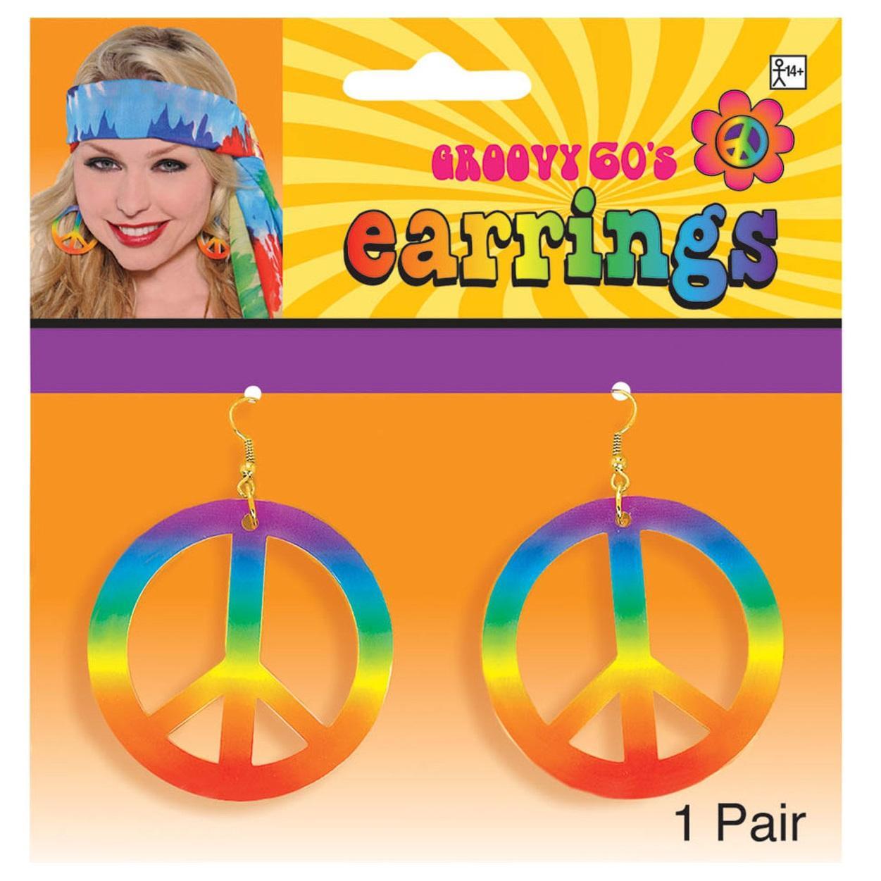 Tie-Dye Peace Sign Earrings Costumes & Apparel - Party Centre - Party Centre